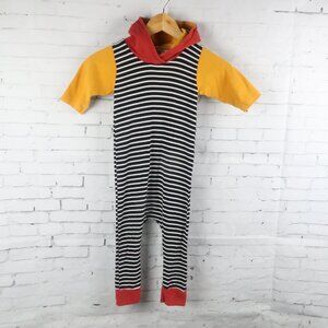 H+C BLACK WHITE STRIPE ORANGE & YELLOW COLORBLOCK ONE PIECE JUMPSUIT SIZE 3T